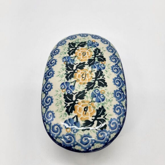 Polish Pottery Unikat Oval Lidded Trinket Box Floral Hand Painted Boleslawiec - Picture 5 of 12